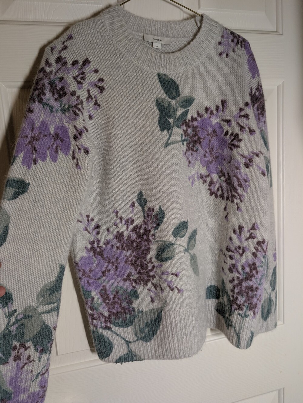 Vince Printed Lilac Floral Sweater  Size Small Petite Alpaca Knit. Like New